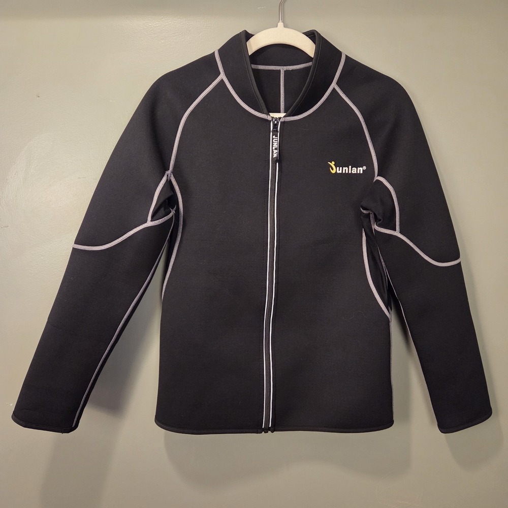 Junlan Men's Neoprene Workout Top‎ Sauna Jacket Full Zip Compression, Size S